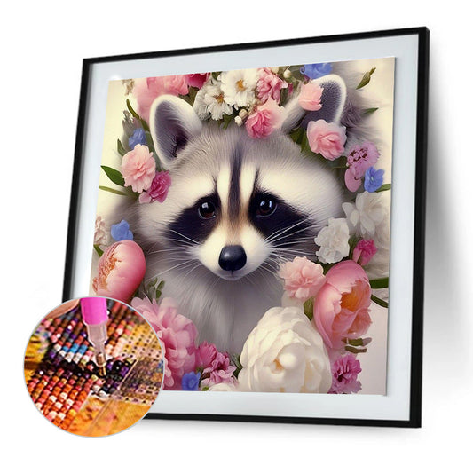 Raccoon And Flower - Full Round Drill Diamond Painting 30*30CM
