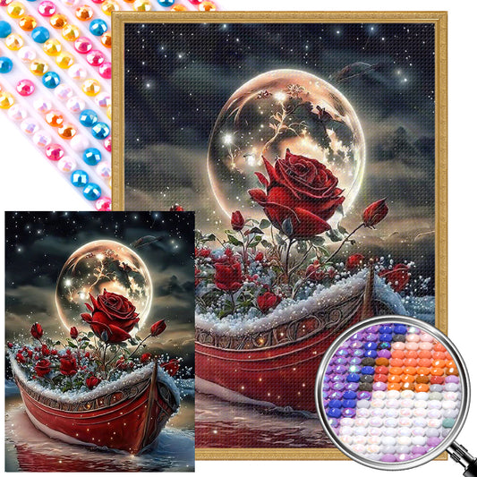 Ship Of Red Roses - Full Round Drill Diamond Painting 40*55CM