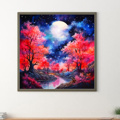 Maple Leaf Forest Night View - Full Round Drill Diamond Painting 40*40CM