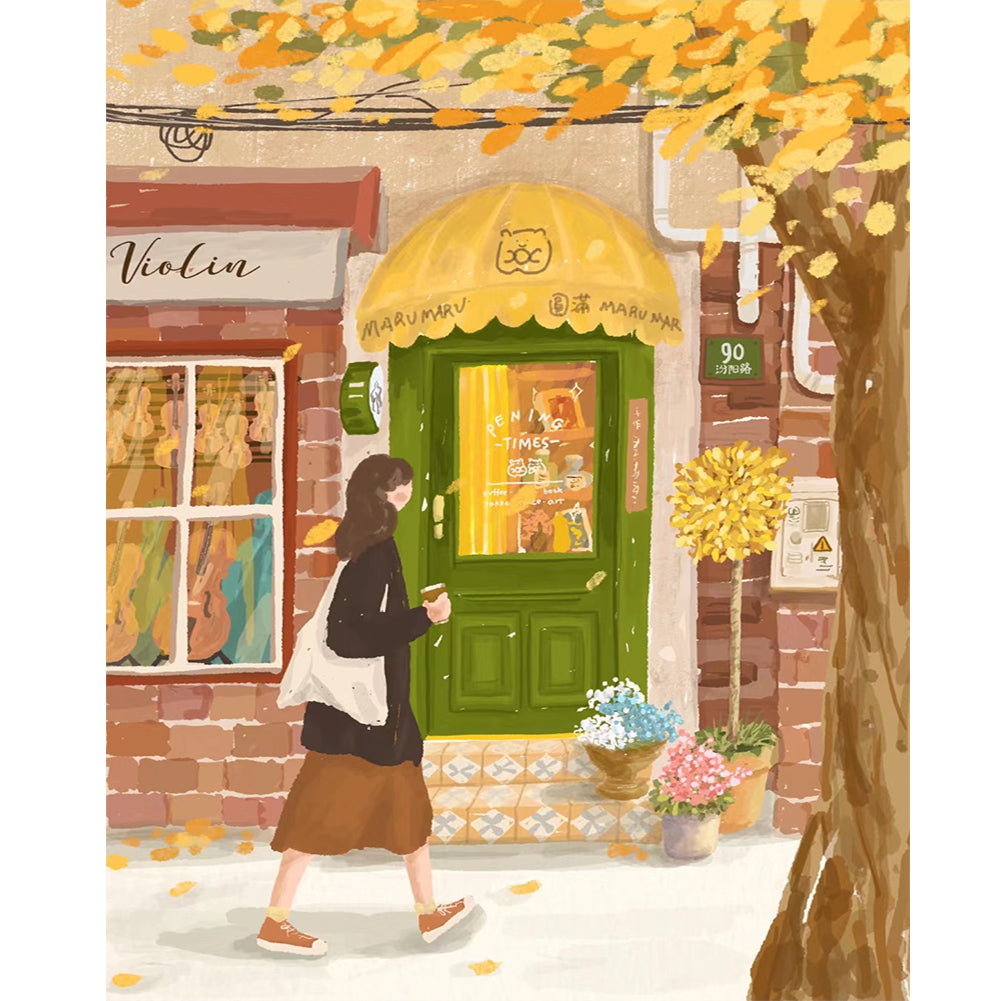 Healing Simple Drawing Girl¡¤Walking - Full Round Drill Diamond Painting 40*50CM