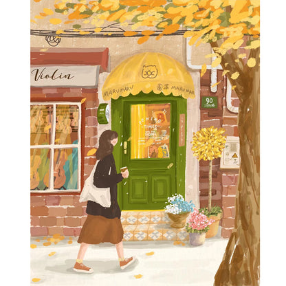 Healing Simple Drawing Girl¡¤Walking - Full Round Drill Diamond Painting 40*50CM