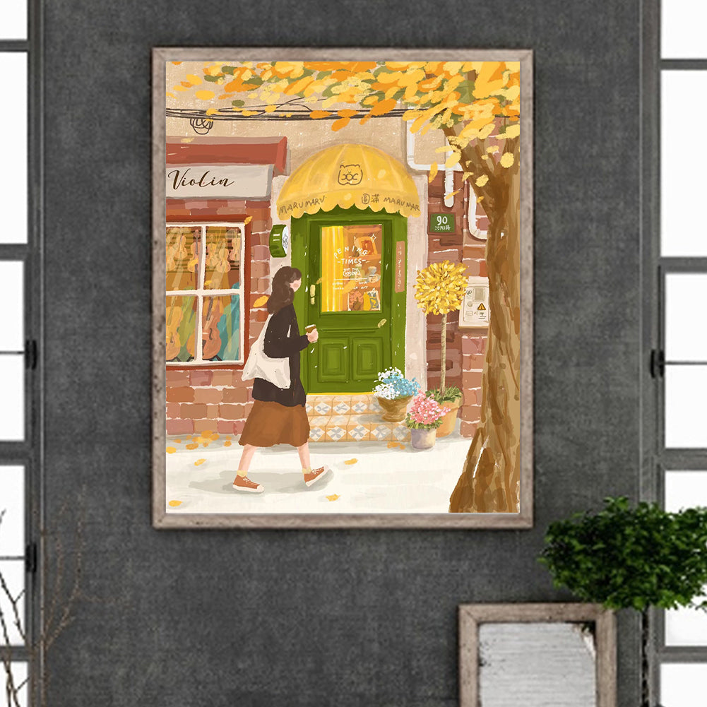 Healing Simple Drawing Girl¡¤Walking - Full Round Drill Diamond Painting 40*50CM