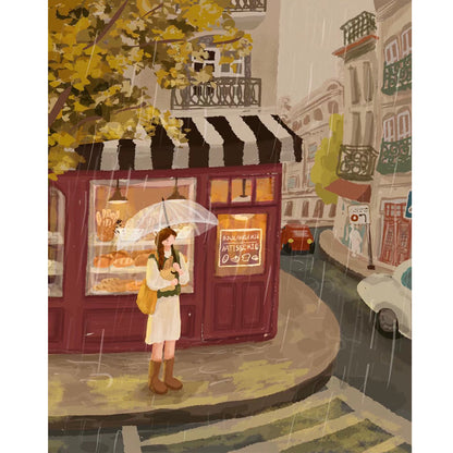 Healing Simple Drawing Girl¡¤Rainy Day - Full Round Drill Diamond Painting 40*50CM
