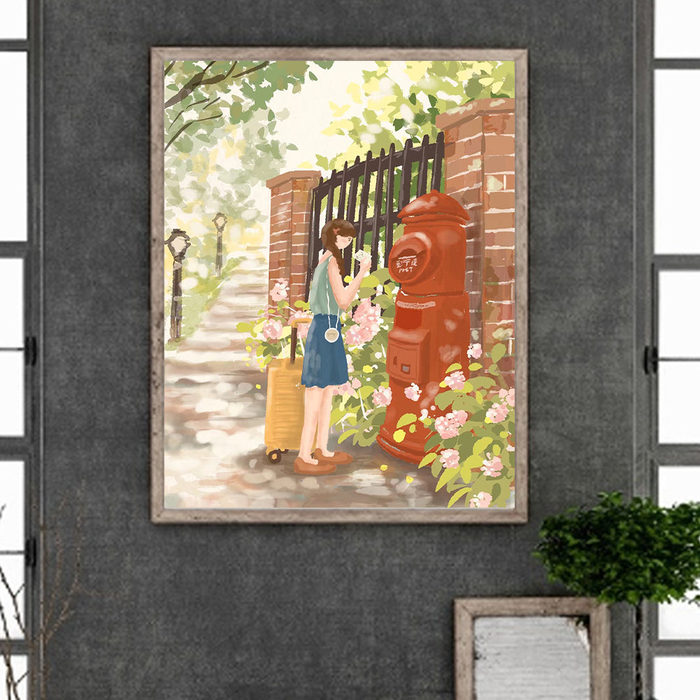Healing Style Simple Drawing Girl¡¤Letter - Full Round Drill Diamond Painting 40*50CM