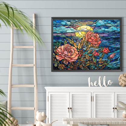 Roses Under The Moon - Full Round Drill Diamond Painting 40*30CM