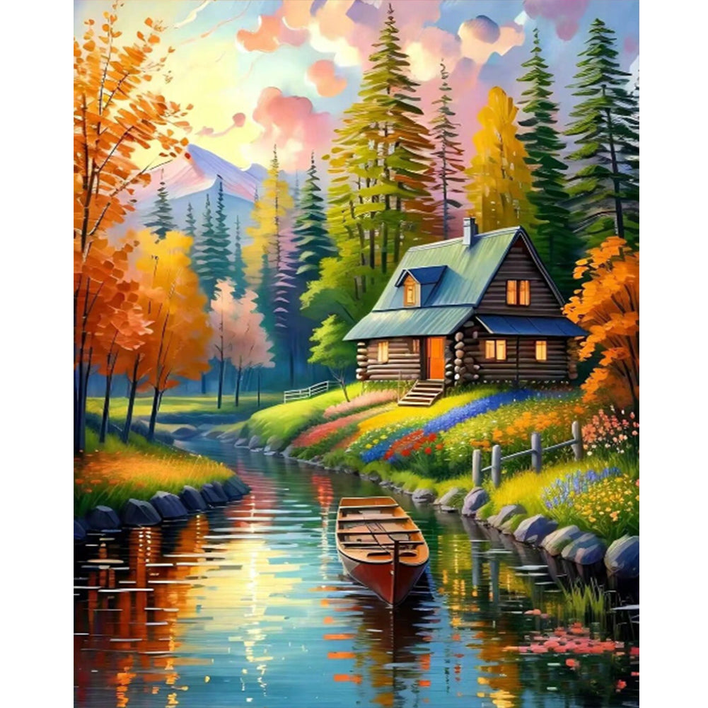 Lake House - Full Round Drill Diamond Painting 40*50CM