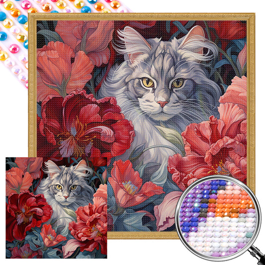 Kitten In Flower - Full Round Drill Diamond Painting 40*40CM