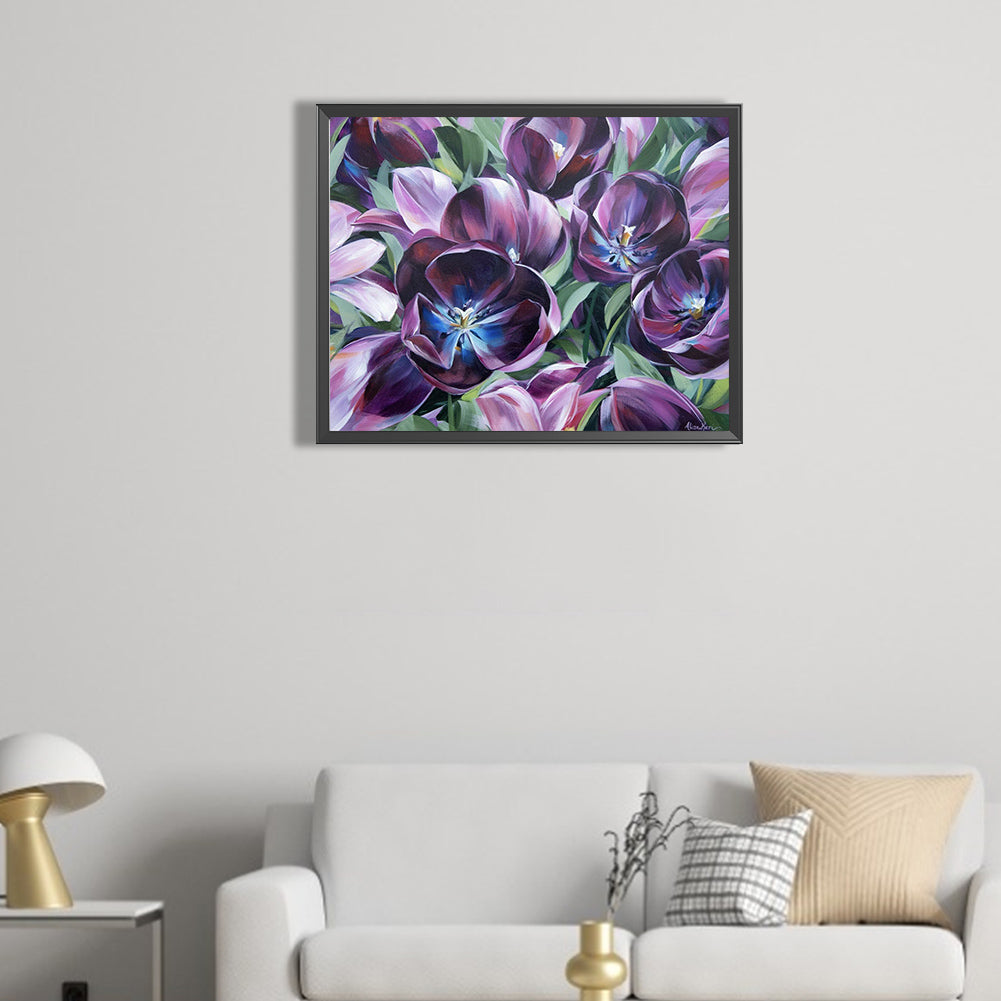 Purple Tulips - Full Round Drill Diamond Painting 50*40CM