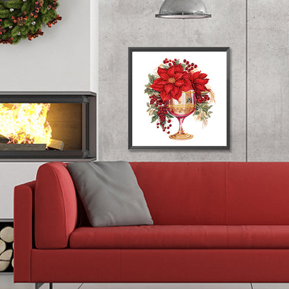 Christmas Water Cup With Red Flowers - Special Shaped Drill Diamond Painting 30*30CM