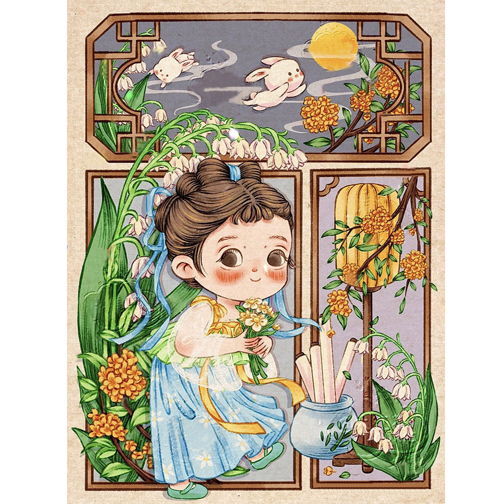 Antique Little Girl - Full Round Drill Diamond Painting 30*40CM