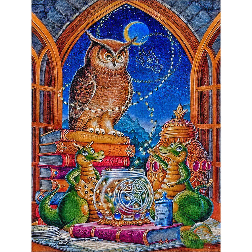 Dragon And Owl Reading A Book - 11CT Stamped Cross Stitch 50*65CM
