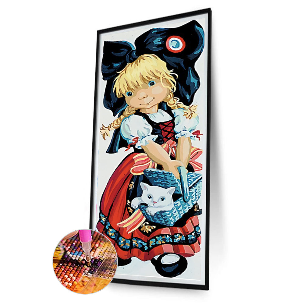 Girl And Kitten - Full Round Drill Diamond Painting 30*75CM