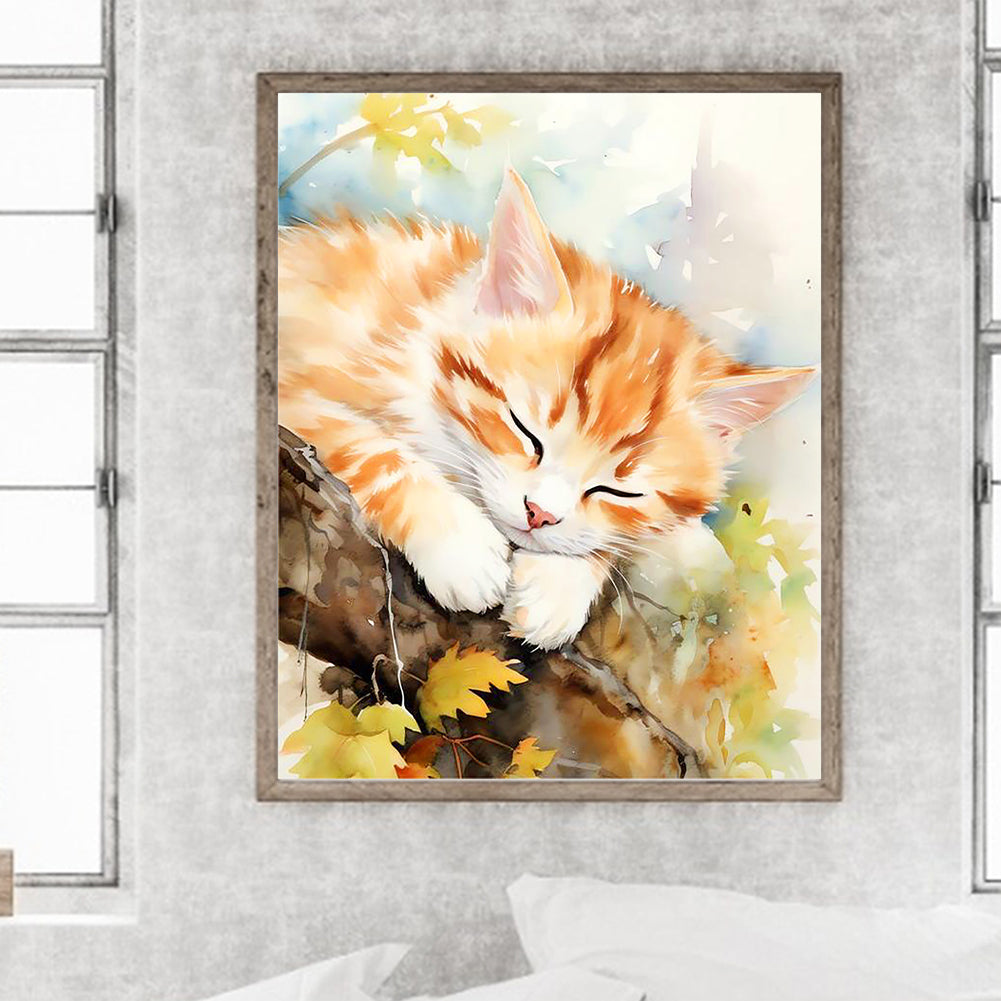 Sleeping Cat - Full Round Drill Diamond Painting 40*50CM