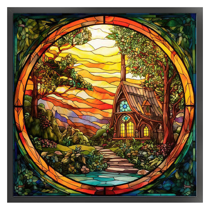 Glass Painting - The Hobbit Hut - 14CT Stamped Cross Stitch 40*40CM(Joy Sunday)