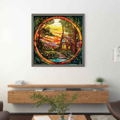 Glass Painting - The Hobbit Hut - 14CT Stamped Cross Stitch 40*40CM(Joy Sunday)