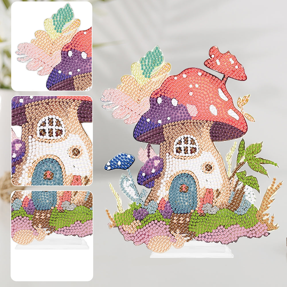 Round Crystal Painting Desktop Diamond Painting Table Decor (Mushroom House #1)