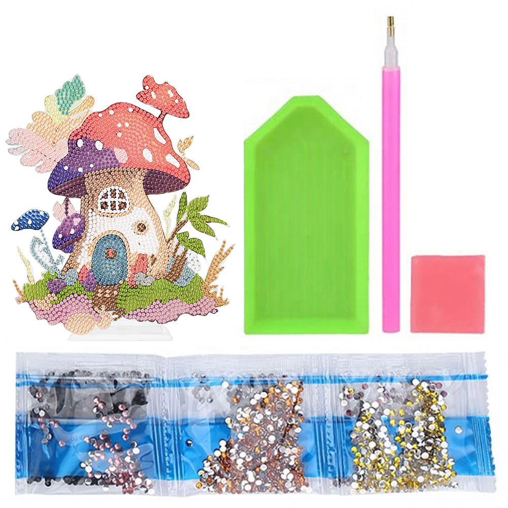 Round Crystal Painting Desktop Diamond Painting Table Decor (Mushroom House #1)