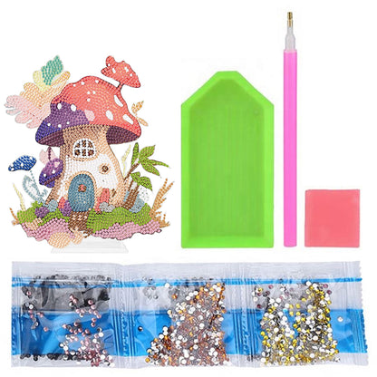Round Crystal Painting Desktop Diamond Painting Table Decor (Mushroom House #1)