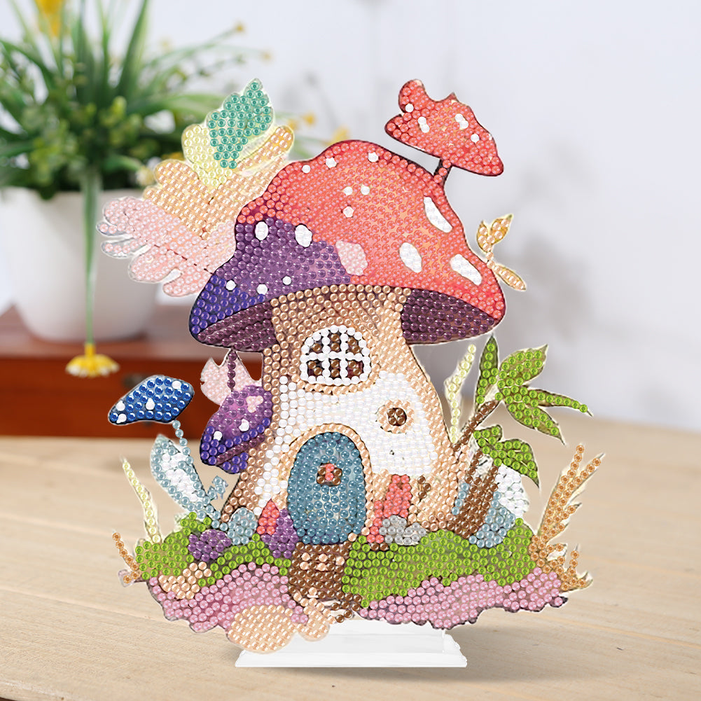 Round Crystal Painting Desktop Diamond Painting Table Decor (Mushroom House #1)