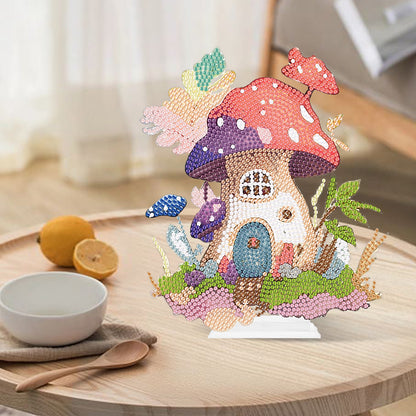 Round Crystal Painting Desktop Diamond Painting Table Decor (Mushroom House #1)