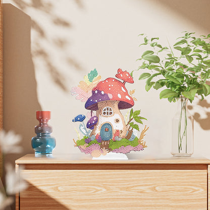 Round Crystal Painting Desktop Diamond Painting Table Decor (Mushroom House #1)