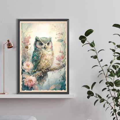Owl On Branch - Full Round Drill Diamond Painting 40*60CM