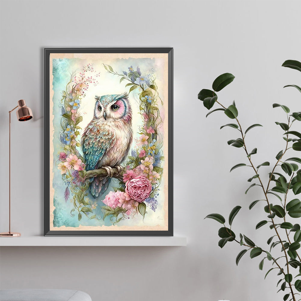Owl On Branch - Full Round Drill Diamond Painting 40*60CM