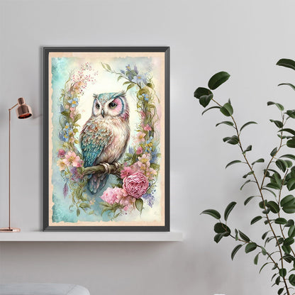 Owl On Branch - Full Round Drill Diamond Painting 40*60CM