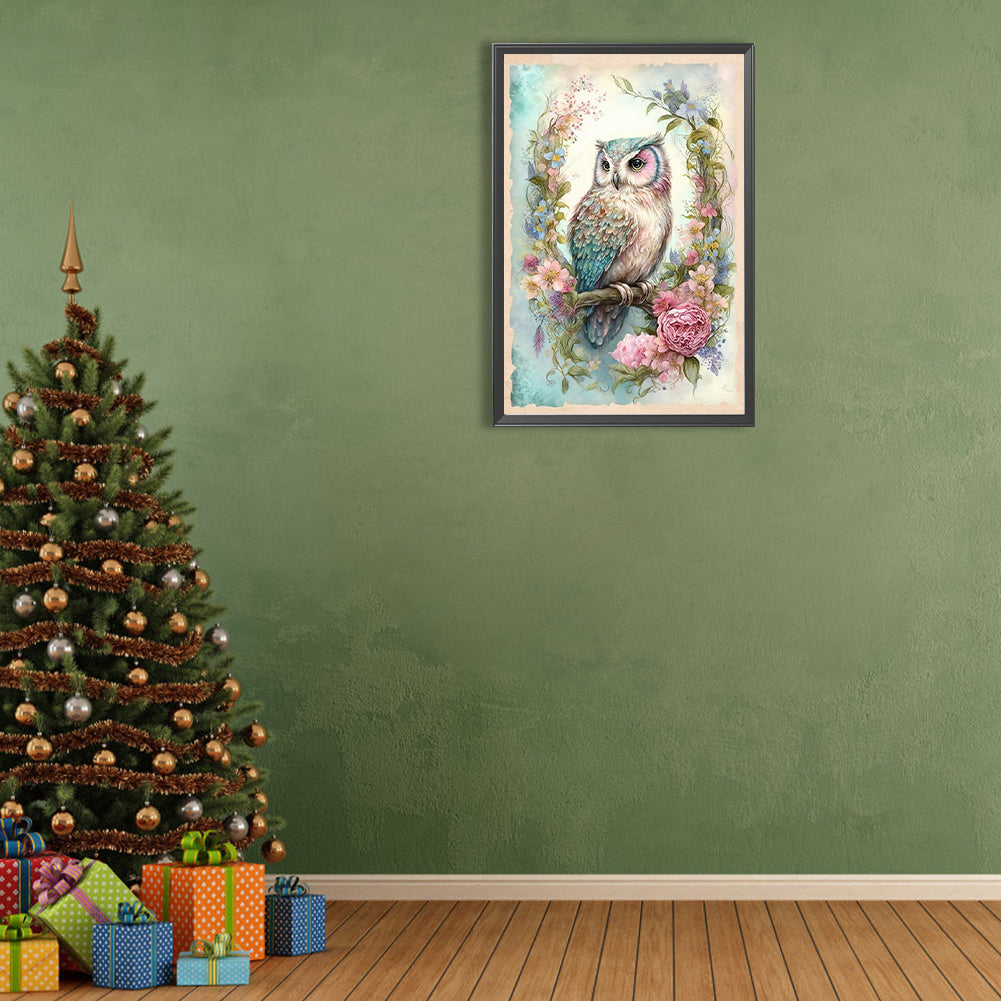 Owl On Branch - Full Round Drill Diamond Painting 40*60CM
