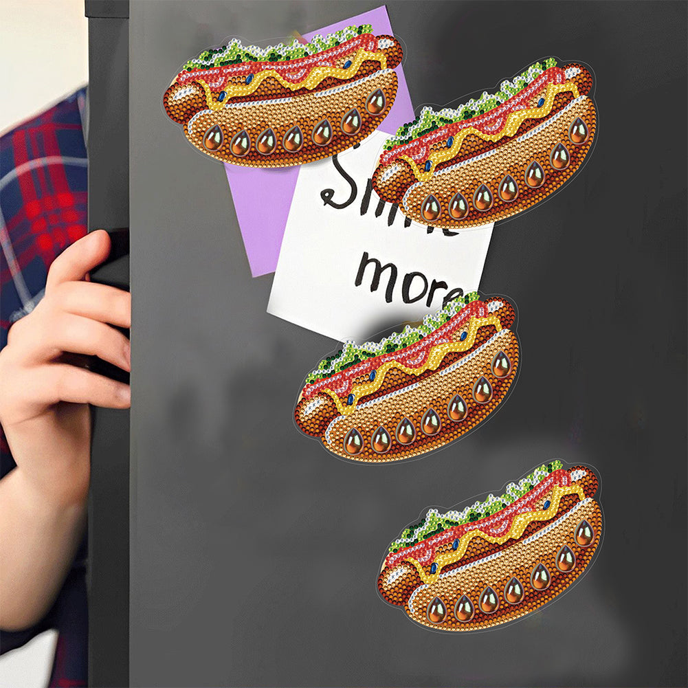 Round+Special Shape Diamond Art Fridge Magnets Sticker (Hot Dog Hamburger #2)