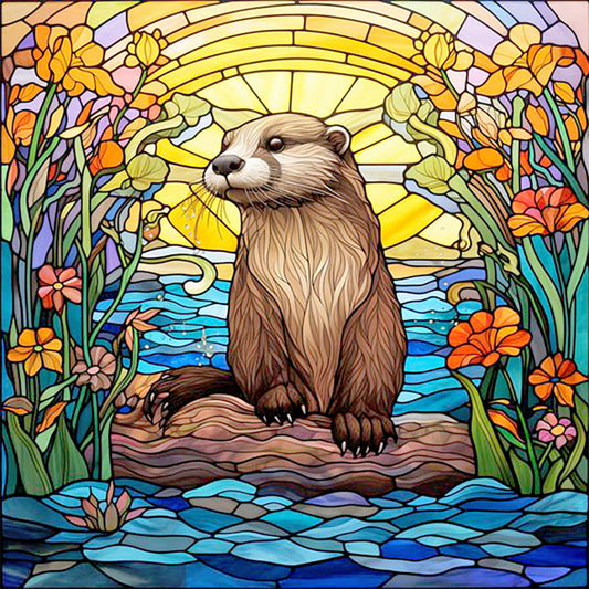 Stained Glass Otter - Full Round Drill Diamond Painting 30*30CM
