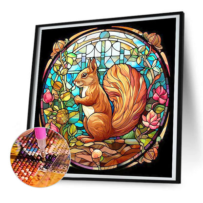 Stained Glass Squirrel - Full Round Drill Diamond Painting 30*30CM