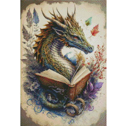 Retro Poster-Dragon Reading A Book - 11CT Stamped Cross Stitch 40*60CM