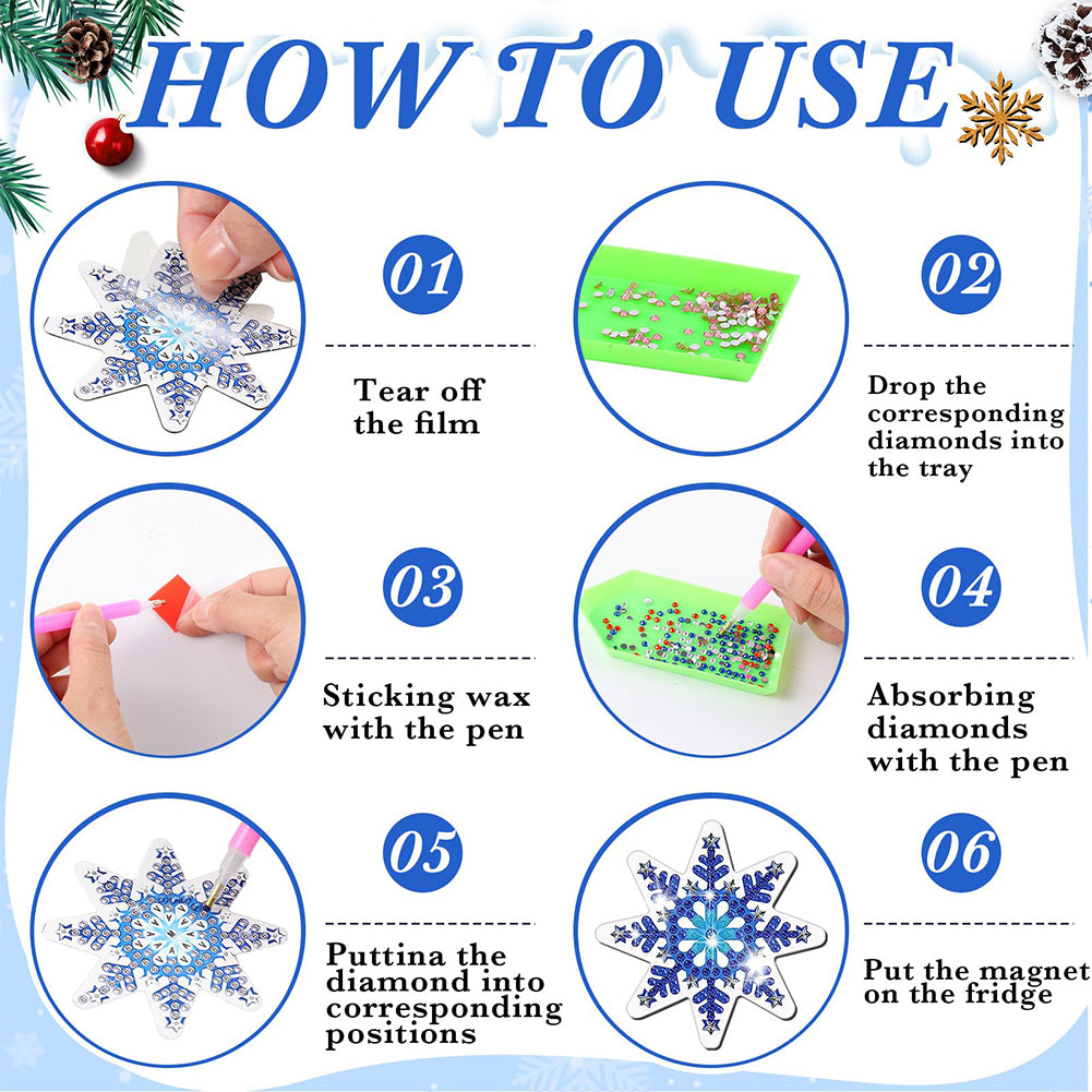12PCS Diamond Painting Magnets Refrigerator for Adult Kid Fridge Car (Snowflake)