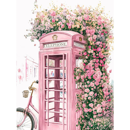 Pink Flower Phone Booth - Full Round Drill Diamond Painting 30*40CM