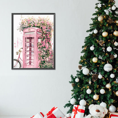 Pink Flower Phone Booth - Full Round Drill Diamond Painting 30*40CM
