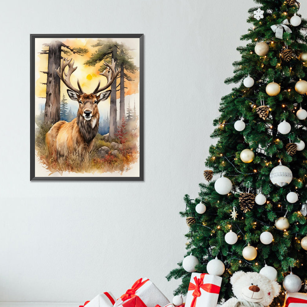 Elk In The Woods - Full Round Drill Diamond Painting 30*40CM