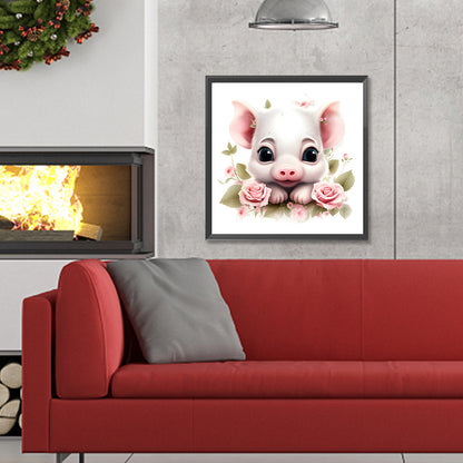 Flower Animal Piggy - Full Round Drill Diamond Painting 30*30CM