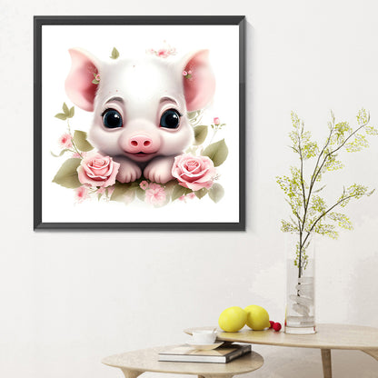 Flower Animal Piggy - Full Round Drill Diamond Painting 30*30CM