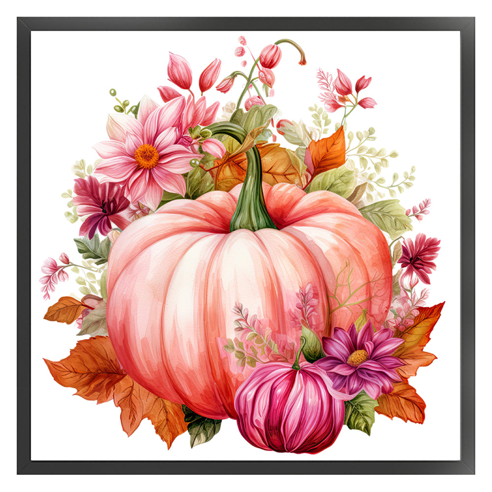 Pink Pumpkin Flowers - 11CT Stamped Cross Stitch 50*50CM