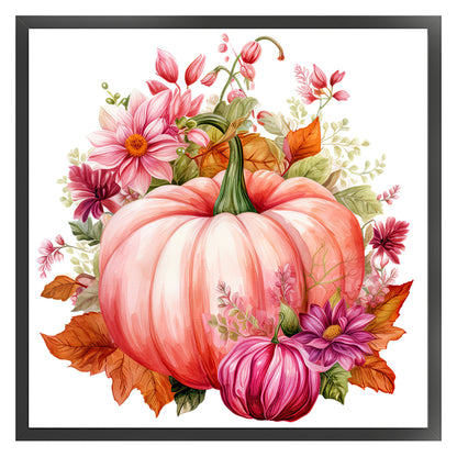 Pink Pumpkin Flowers - 11CT Stamped Cross Stitch 50*50CM