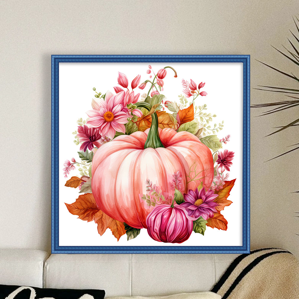 Pink Pumpkin Flowers - 11CT Stamped Cross Stitch 50*50CM