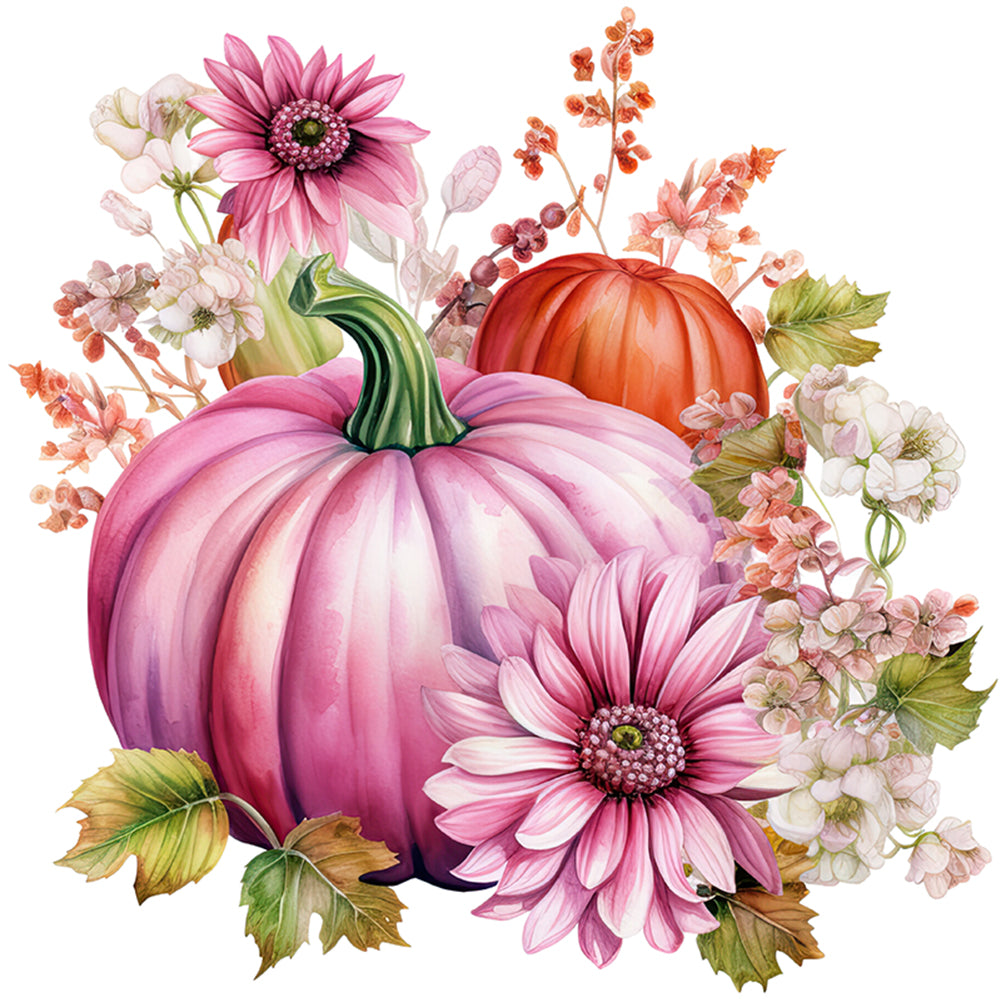 Pink Pumpkin Flowers - 11CT Stamped Cross Stitch 50*50CM