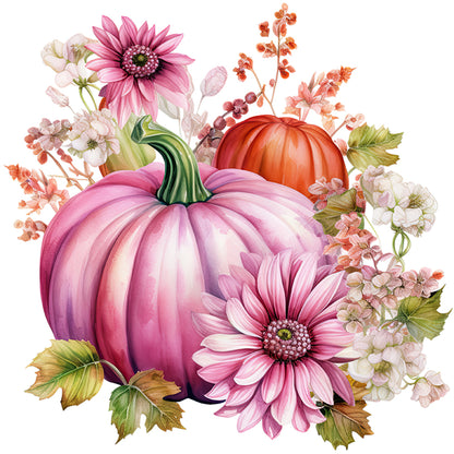 Pink Pumpkin Flowers - 11CT Stamped Cross Stitch 50*50CM
