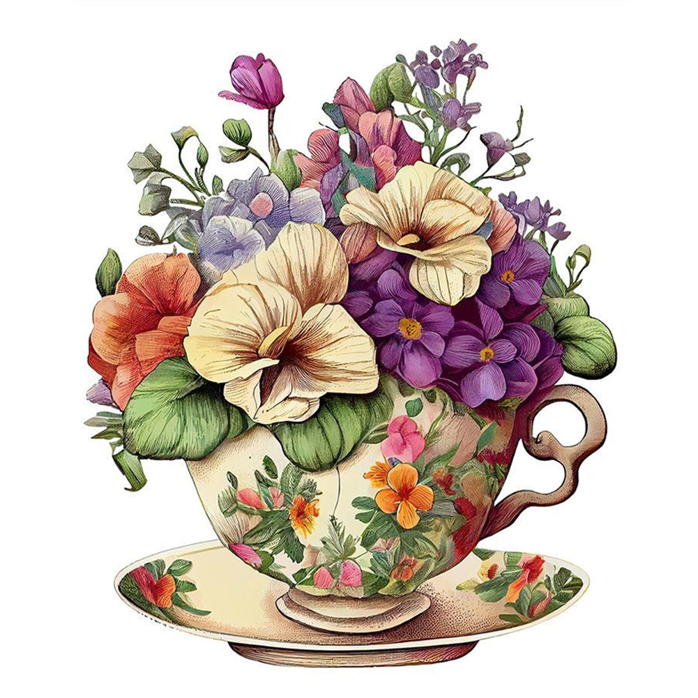 Flowers In Tea Cup - 18CT Stamped Cross Stitch 20*25CM