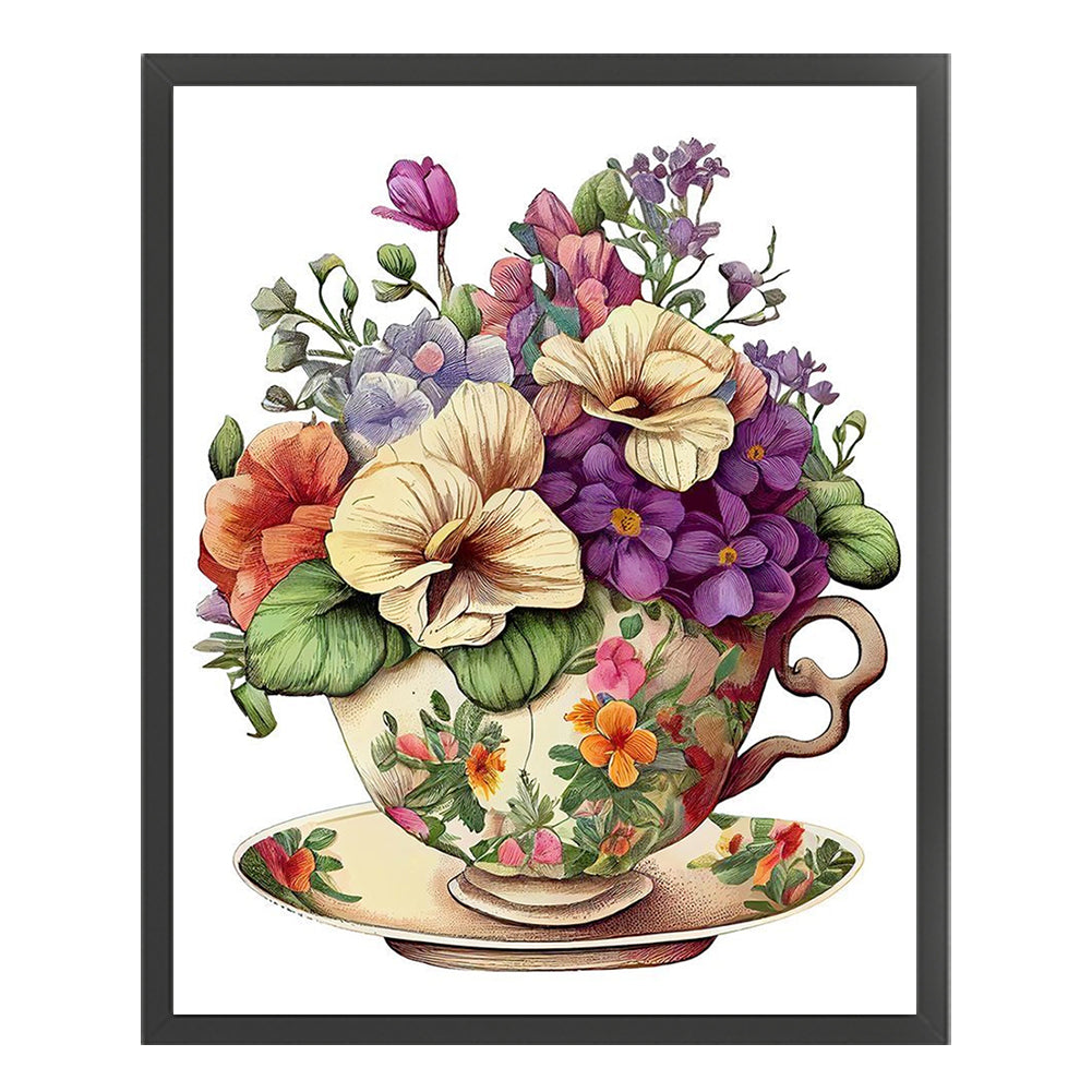 Flowers In Tea Cup - 18CT Stamped Cross Stitch 20*25CM