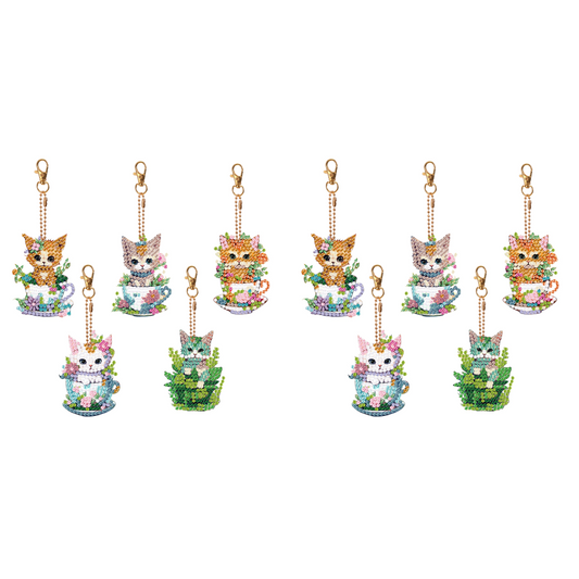 5PCS Double Sided Diamond Art Keyring Cup Cat for Adult Kid Purse Handbag Decor