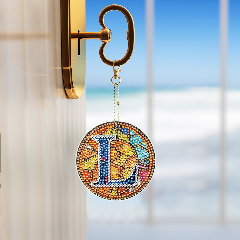 A-Z 26 Letters Double Sided Special Shape Diamond Painting Keychain Pendant (L)
