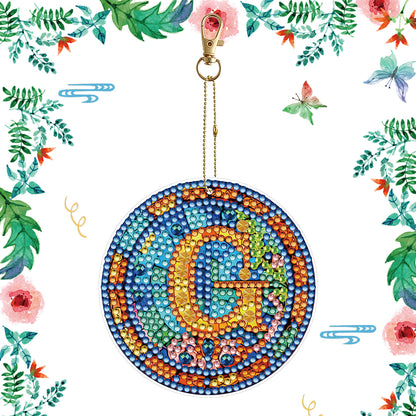 A-Z 26 Letters Double Sided Special Shape Diamond Painting Keychain Pendant (G)