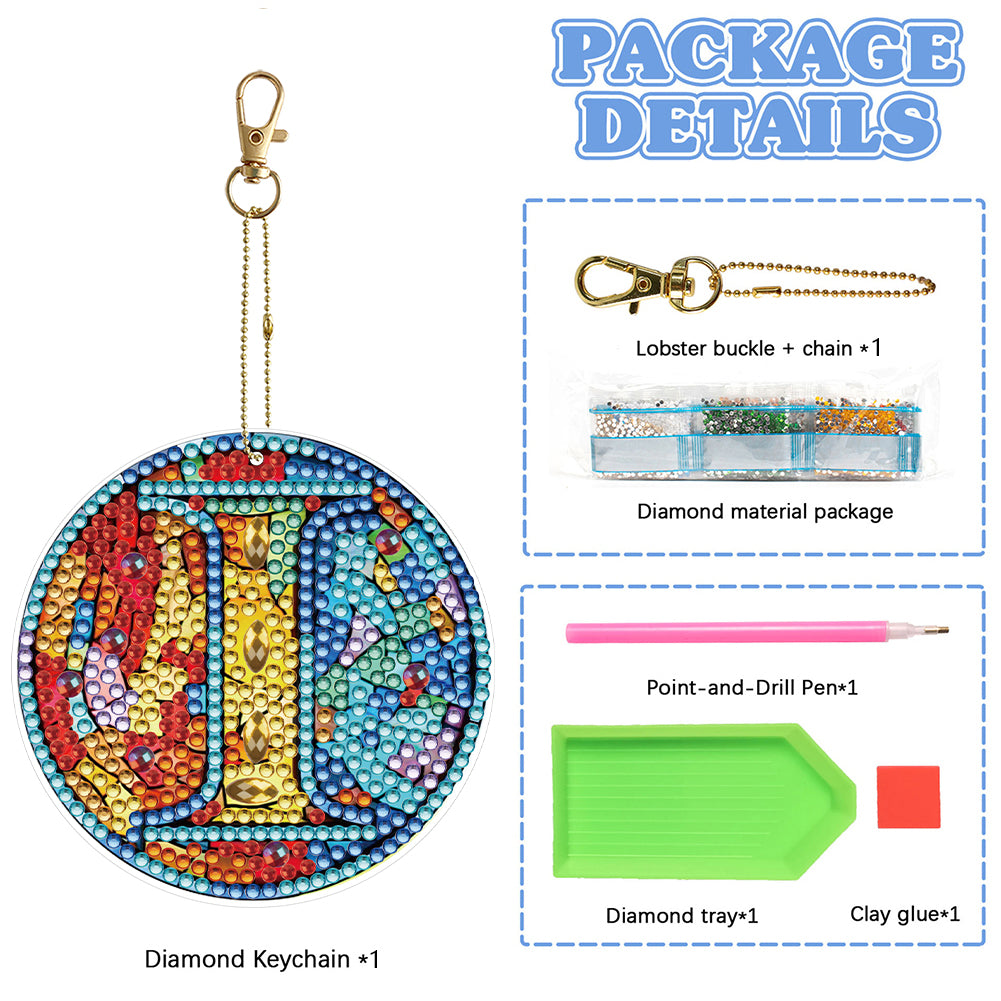 A-Z 26 Letters Double Sided Special Shape Diamond Painting Keychain Pendant (I)